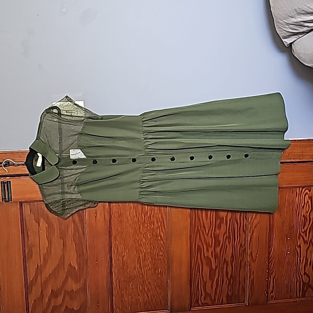 Belle Poque Army Green Button Up Dress